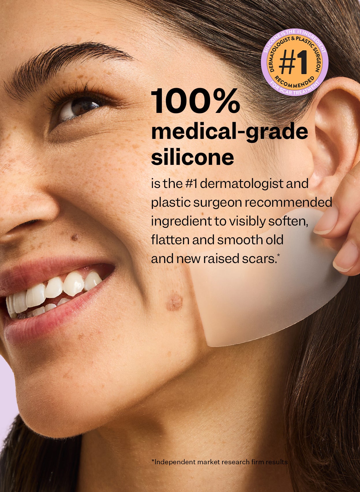100% medical-grade silicone is the #1 dermatologist-recommended ingredient for scar care, based on independent market research results.