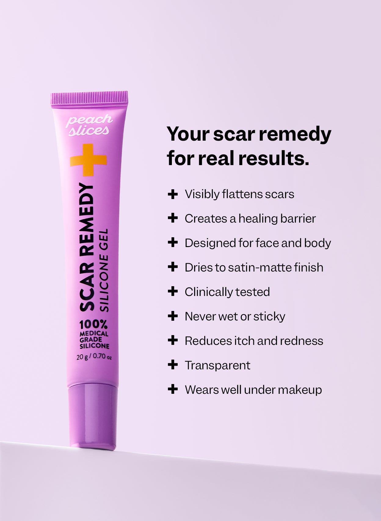 Clear silicone gel is clinically tested, helps visibly flatten scars on the face and body, and wears well under makeup.